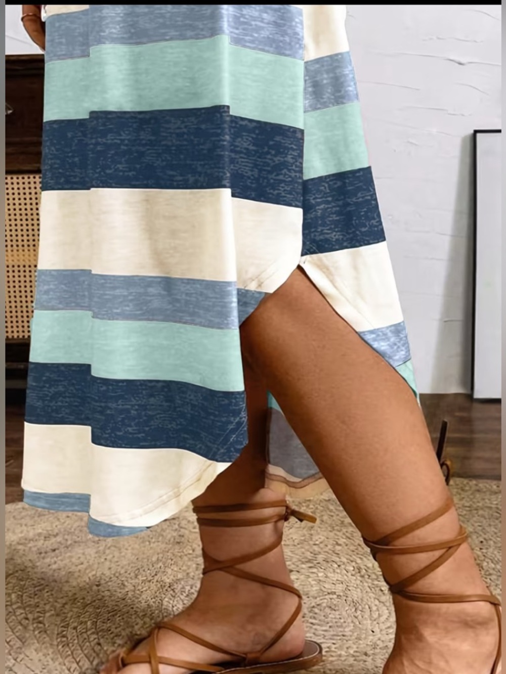 🆕 Plus Size Colorful Stripe Curved Hem Tank Dress, - Picture 2 of 3